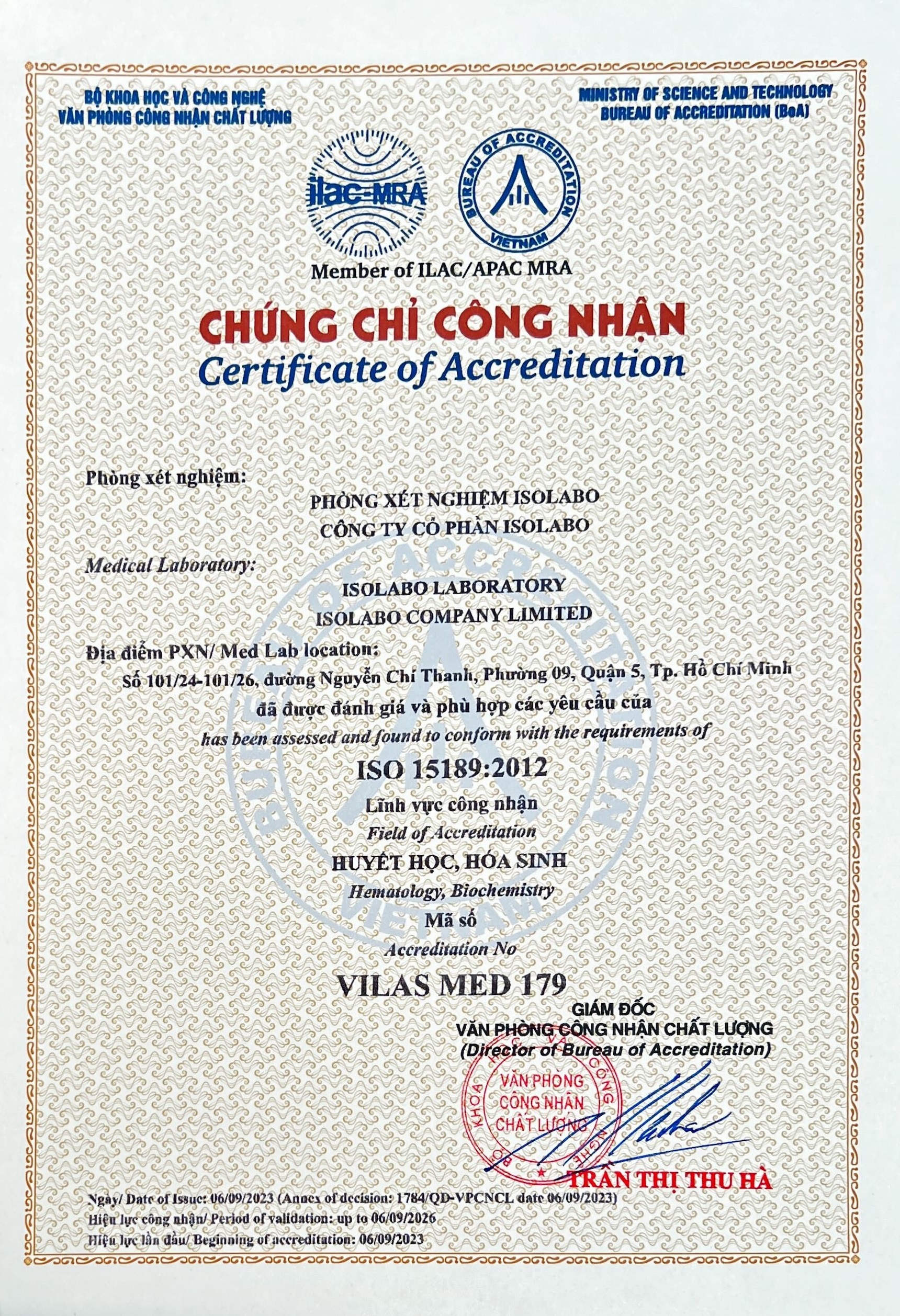 Chứng nhận ISO 15189:2012